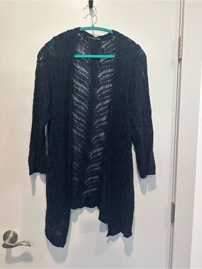 Maurices Black Open-Weave Long Cardigan